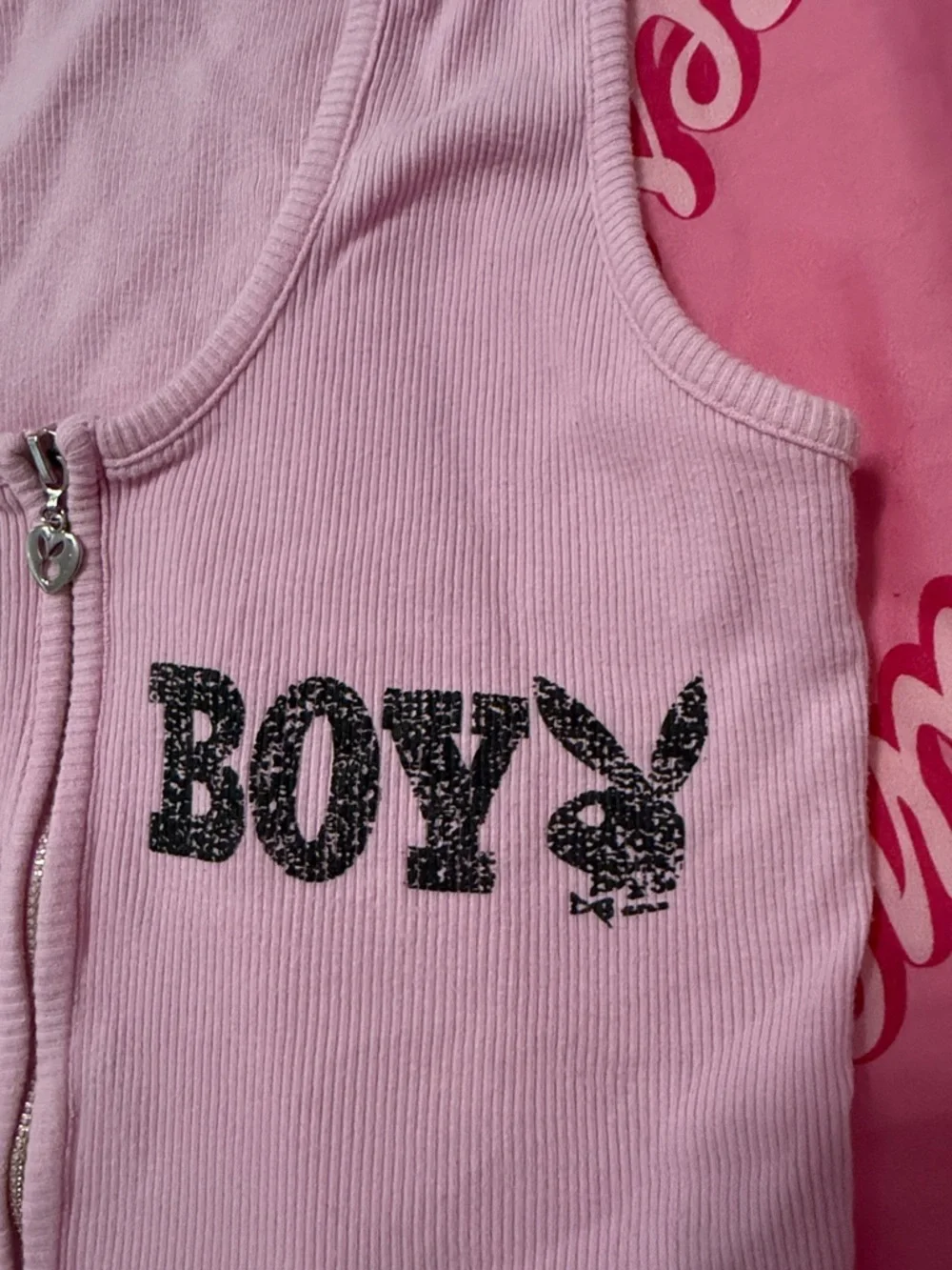 PLAYBOY Pink Ribbed Zip-Front Tank - Picture 3 of 6